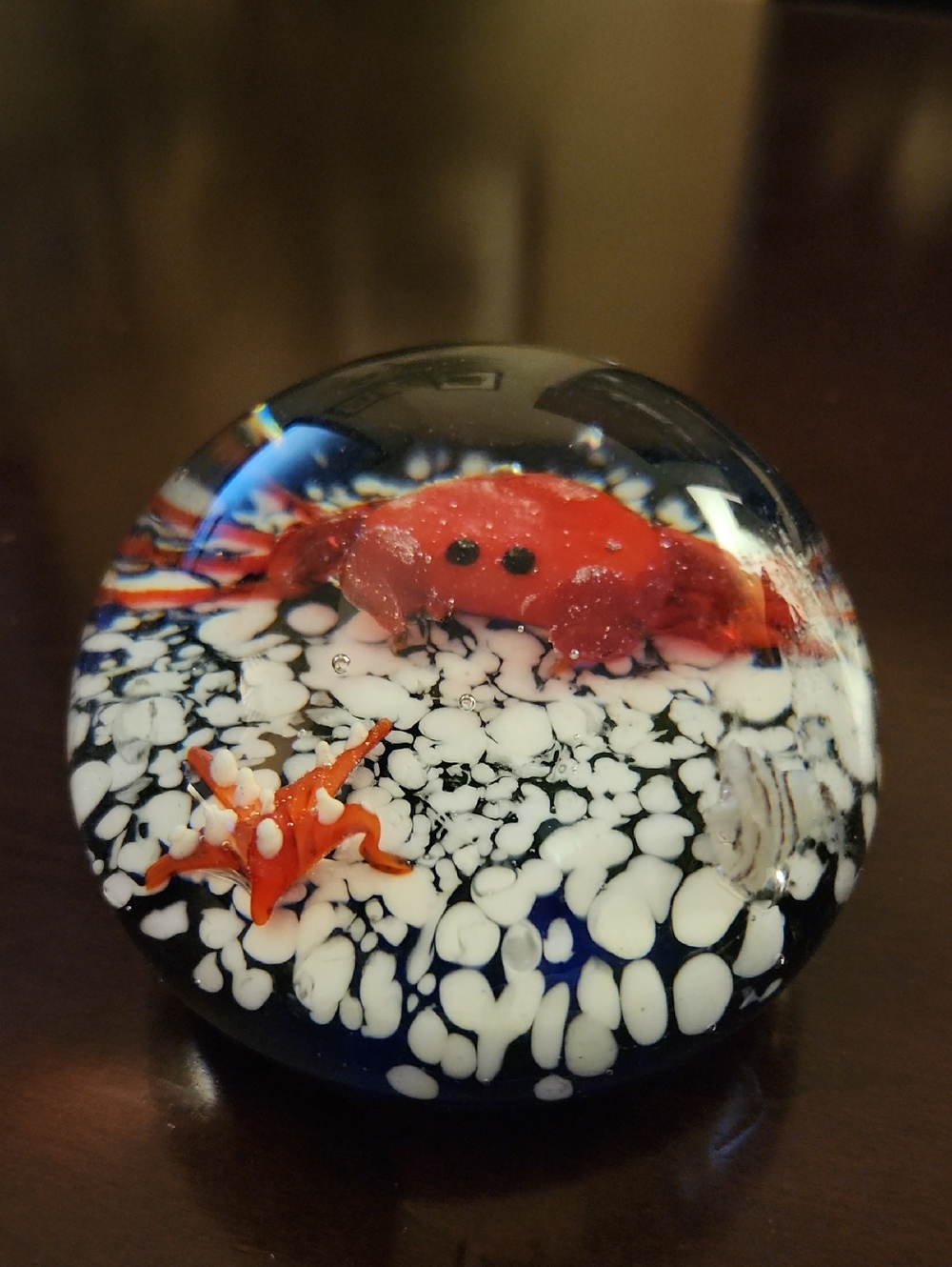 Glass Art Glass Aquarium Style Paperweight Ornament - Red Crab Fish Starfish - Picture 11 of 11